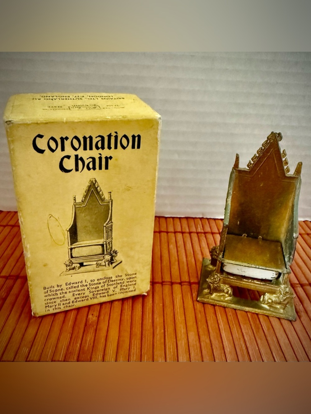 Coronation Chair / Stone of Destiny miniature, made in England mid 1950’s.